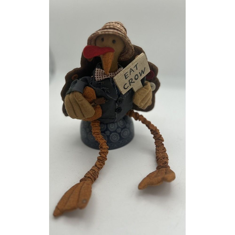 Thanksgiving Farmer Turkey Plush Holding A Sign Eat‎ Crow